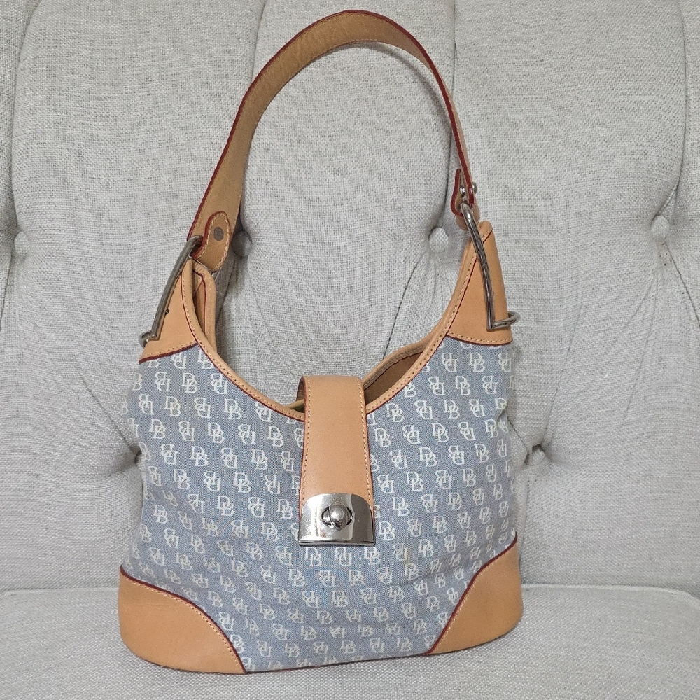 Dooney & Bourke Gray and Tan Shoulder Bag with Leather Trim
